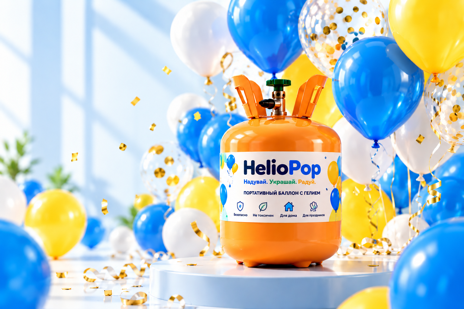 Портативный баллон HelioPop среди воздушных шаров